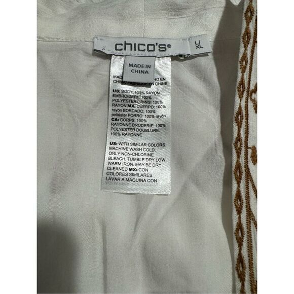 Chico’s white Embroidered kimono open front L/Xl - Picture 5 of 7